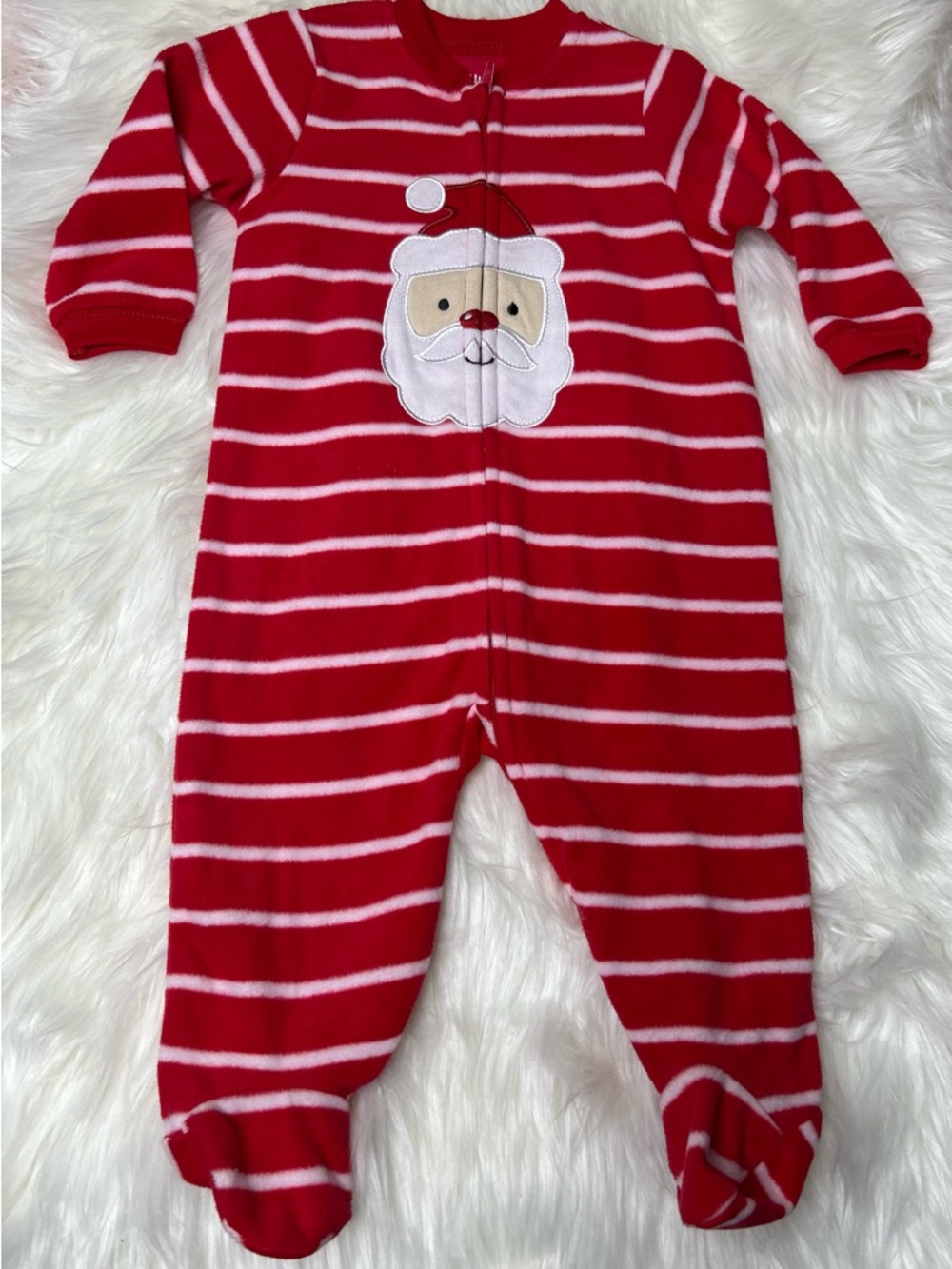 Little Me Red and White Striped Santa Footed One-Piece